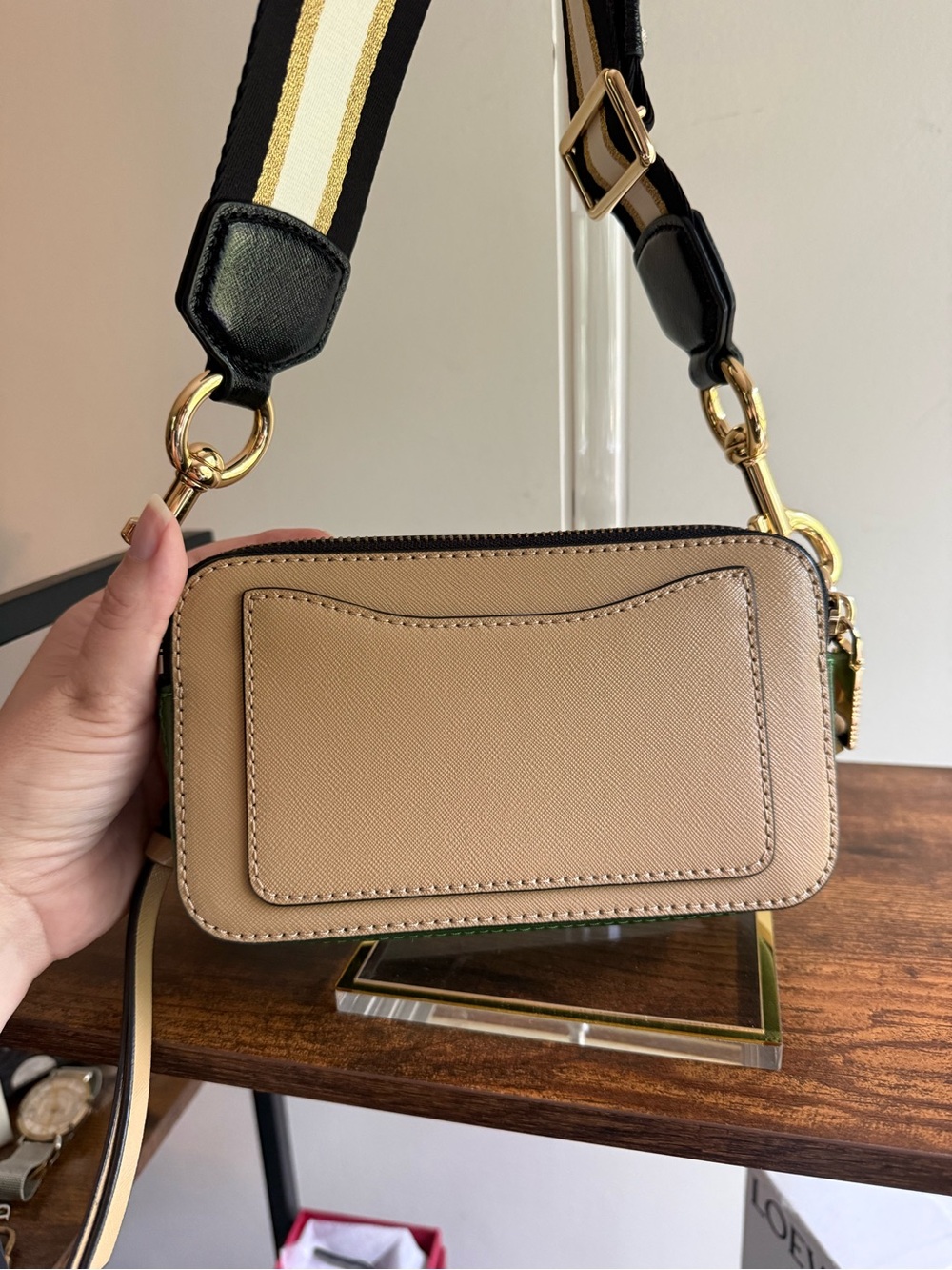 Marc Jacobs Beige/Tan Snapshot Crossbody with Striped Strap - Picture 9 of 9